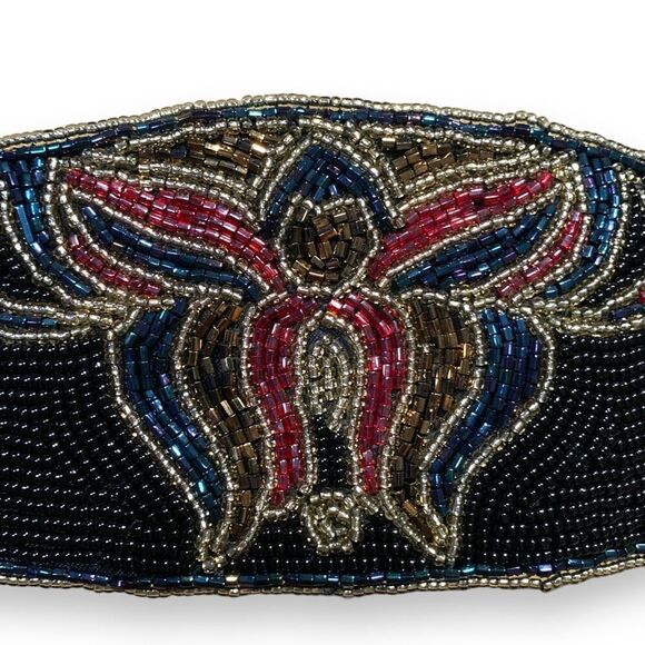 Vintage La Regale Belt Wide Black Multicolor Metallic Beaded Handmade Statement - Picture 5 of 14